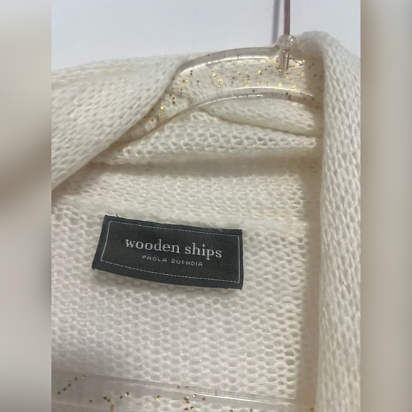 Wooden Ships Open Front Cardigan Sweater Size S/M cream Knit Mohair Wool $148 - Picture 2 of 4